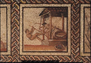Olive Pressing (mosaic), originally from Saint-Romain-en-Gal